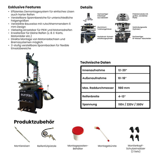 Eurotec ETM-120 Reifenmontiermaschine · 230 V · inkl. Zubehörpaket